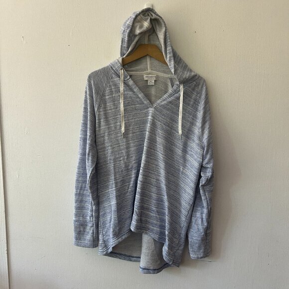 Liz Claiborne Pullover Womens XL Blue Hooded Coastal Grandma Nautical V-neck - Picture 1 of 5